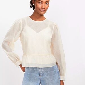 LOFT Feather Print Tie Back Peplum Blouse Size XL